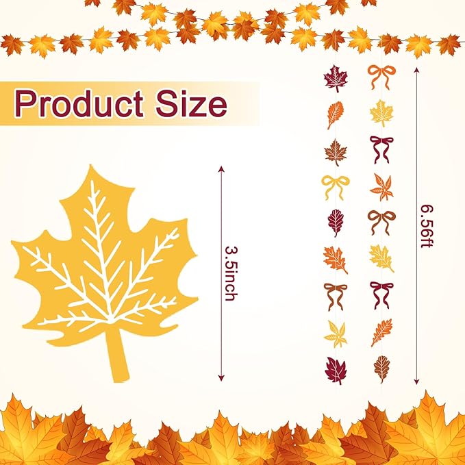TaoBary 8 Pack Thanksgiving Fall Maple Leaves Garland Banner for Thanksgiving Mantle Decorations Autumn Home Farmhouse Decor Maple Leaf Bow Hanging Streamer for Wedding Birthday Party Supplies