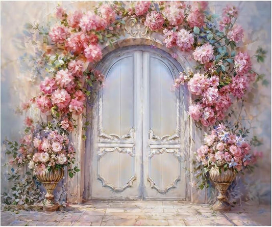 Kate 10x8ft Oiling Painting Pink Flowers Photography Backdrops Dreamlike Door Wedding Portrait Kids Birthday Party Photo Background
