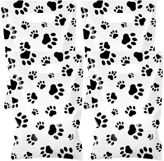 Hxezoc 50 Pieces Dog Paw Gift Bags Plastic Dog Paw Bags Practical Party Bags Pet Party Favors for Animal Theme Birthday Party Decoration Supplies