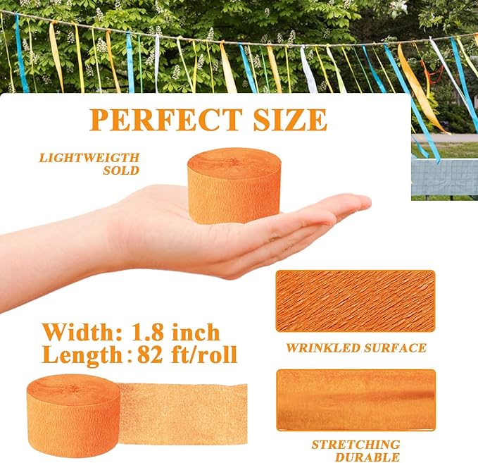 Crepe Paper Streamers 656ft 8 Rolls, Pack of Orange, Pink, Yellow and Blush Party Streamers for Birthday Wedding Baby Bridal Shower Decorations Christmas Craft Supplies (1.8 Inch x 82 Ft/Roll)