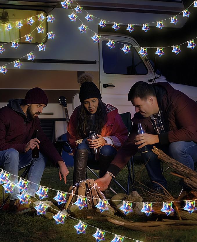 AceList 50 LED Iridescent Decor 10Ft Star String Lights USB/Battery Operated String Lights Indoor/Outdoor, Holographic Decor for Christmas Birthday Party Tent(White)