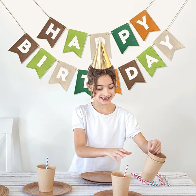 Happy Birthday Banner, Boho Felt Birthday Garland, Reusable Birthday Party Decorations for Kids and Adults, Birthday Decorations for Women, Hanging Banner Decor for Home Office Party
