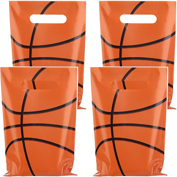 50 Pieces Basketball Gift Bags with Handle, Plastic Treat Candy Bag Sport Favor Bags For Kids Birthday Party Decoration Supplies