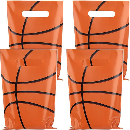 50 Pieces Basketball Gift Bags with Handle, Plastic Treat Candy Bag Sport Favor Bags For Kids Birthday Party Decoration Supplies