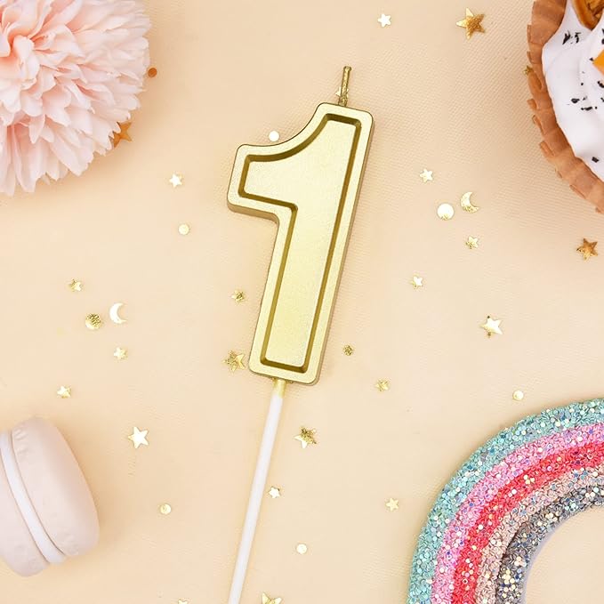 PHD Luxe Gold 2.76 Inch 1 Number Birthday Candles, Gold Cake Candles, Party Celebration
