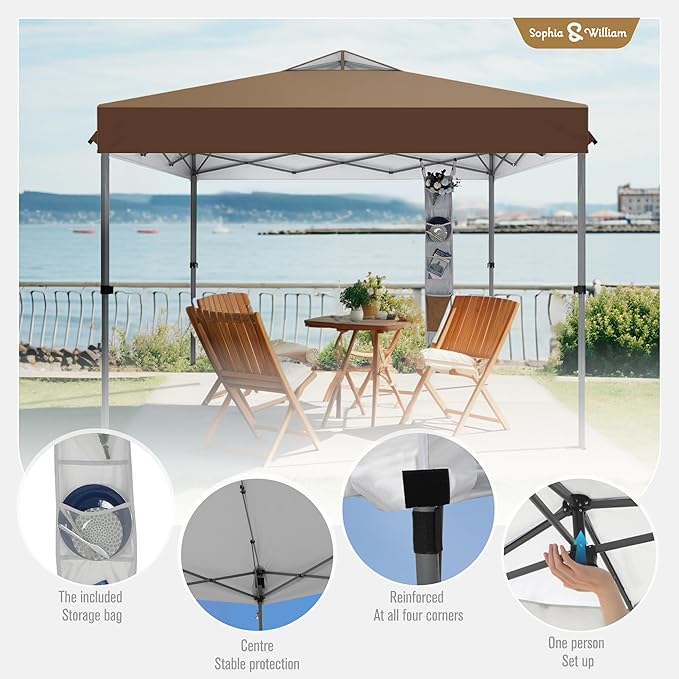 Sophia & William Canopy Tent Pop Up 10x10 ft, One Person Push Set Up Tent, Outdoor Canopies Shelter Heavy Duty Straight Legs with 4 Sandbags & Guy Ropes, 1 Roller Bag & Storage Bag, 8 Stakes, UPF50+