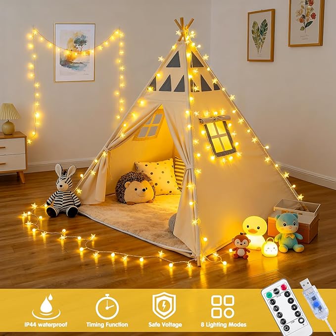 JMEXSUSS 100 LED Globe Star String Lights, 33 FT Globe String Lights Indoor USB Plug in, Warm White Star Fairy Lights for Bedroom Classroom Dorm Indoor Decor