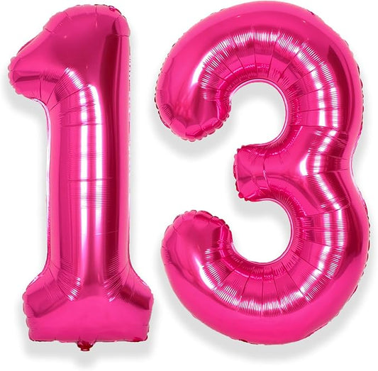 SUWEN 40 Inch Hot Pink Large 13 Number Balloons Big Foil Helium Number Balloons 0-9 Jumbo Happy 13th Mylar Birthday Party Decorations for Girl or Women 31 Anniversary Party Supplies