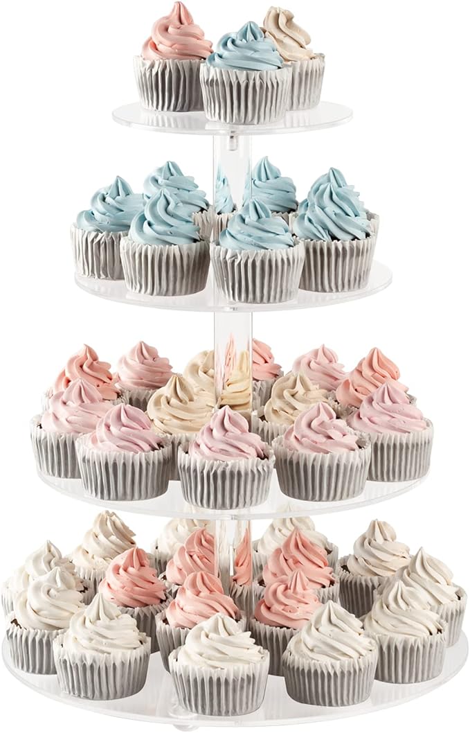 CECOLIC Acrylic Cupcake Stand Clear Cupcake Holder Display Stand Dessert Pastry Tower Stand for Wedding Birthday Bar Party Décor (Round - 4 Tier)