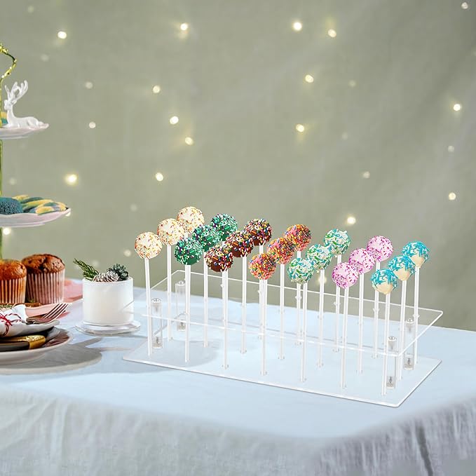 2 Pcs Cake Pop Stand, 21 Holes Cake Pop Holder with 300 Pcs Accessories, 2 Tier Clear Square Lollipop Holder for Birthday, Wedding, Party, Halloween, Candy Decorative
