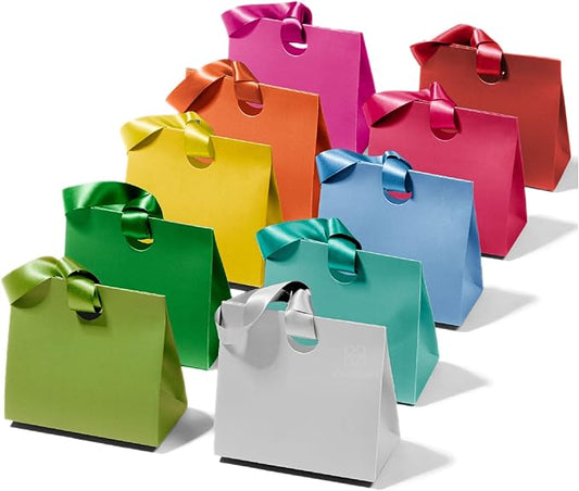 Vitalizart Paper Gift Bags With Ribbon Handles Set of 10 Assorted Colors Bulk Reusable For Gift Wrap Girls Kids Birthday Bridal Shower Party Favors Goodie Bags Candy Christmas 9.84"x4.33"x8.66" Medium