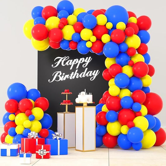 Royal Blue, Red, Yellow Balloons Set - 12inch Red Yellow Blue Balloon Arch Red Yellow Confetti Balloons for Fiesta Carnival Circus Wedding Birthday Baby Shower Graduation Party Decorations