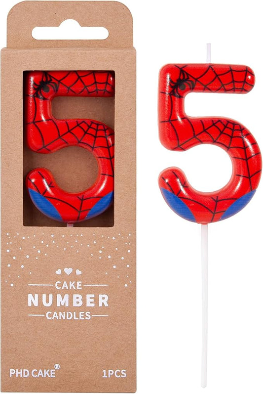PHD CAKE 2.76 Inch Number 5 Spider Birthday Candles, Spider Cartoon Themed Number Candles, Cake Number Candles, Party Celebration