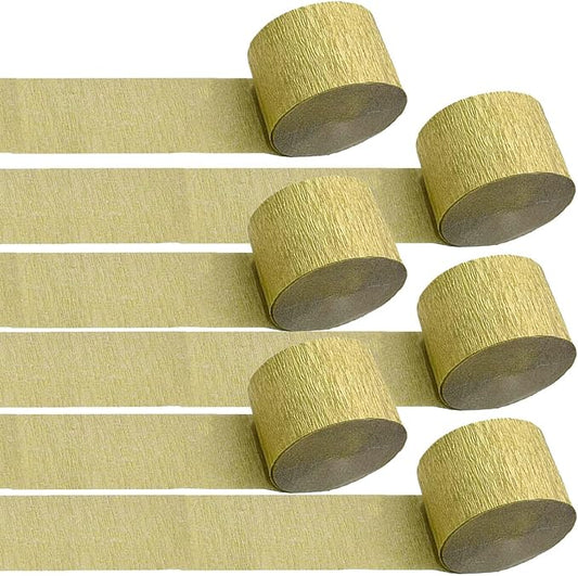 6 Rolls Gold Crepe Paper Streamers for Party Decorations-82ft Long and 1.77in Wide