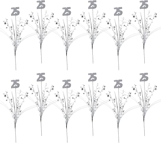Beistle 12 Piece Glittered Number 25 Metallic Star Spray Centerpieces For Anniversary Party, 25th Birthday Decorations