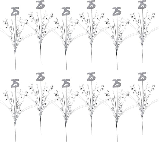 Beistle 12 Piece Glittered Number 25 Metallic Star Spray Centerpieces For Anniversary Party, 25th Birthday Decorations