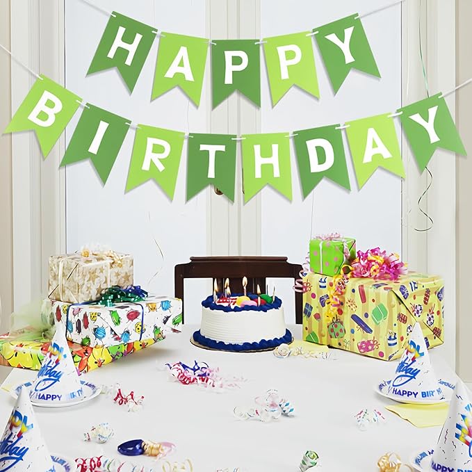 Happy Birthday Banner-Birthday Flag Bunting for Birthday Party Backdrop Decor, Happy Birthday Sign Party Supplies for Girls Boys Kids and Women Hanging Decorations (Green)