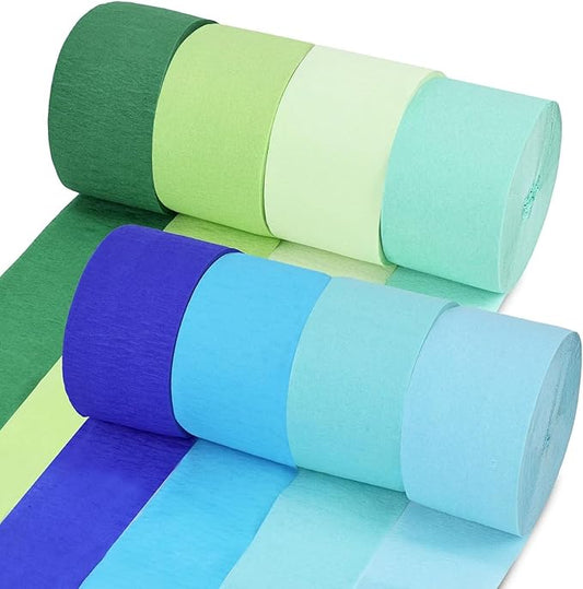 VGOODALL 8 Rolls Teal and Blue Gradient Crepe Paper Streamers - 1.8 in x 118 ft Each - Perfect for Ocean Theme Party, Beach Wedding, Graduation Decorations, and Piñata Making Supplies
