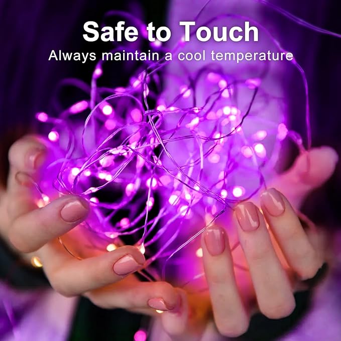 Aogist 16FT Fairy Lights with Spool,Ultra-Bright 50 LEDs Battery Operated Copper Wire String Light for Bedroom Christmas Wedding Centerpiece Parties Decoration,Purple