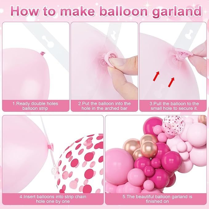 Amandir 153pcs Pink Balloon Garland Arch Kit, Different Sizes 18 12 10 5 inch Hot Pink Latex Metallic Confetti Rose Gold Balloons for Mothers Birthday Baby Shower Wedding Party Decorations