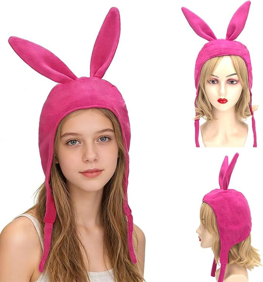 Pink Bunny Rabbit Ears Hat Louise Bunny Ears Rabbit Fleece Hat for Cosplay Costume