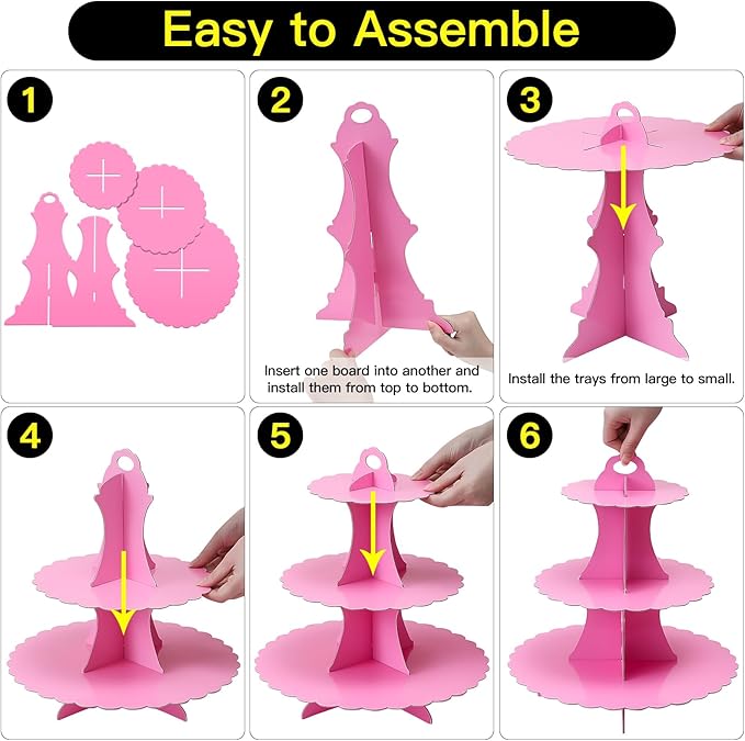 Soleebee 3-Tier Cupcake Stand, Cardboard Cupcake Tower, Dessert Cup Cake Stand Tower for Birthday Wedding Party Decoration, Cupcake Tier Stand 1 Set (Hot Pink)