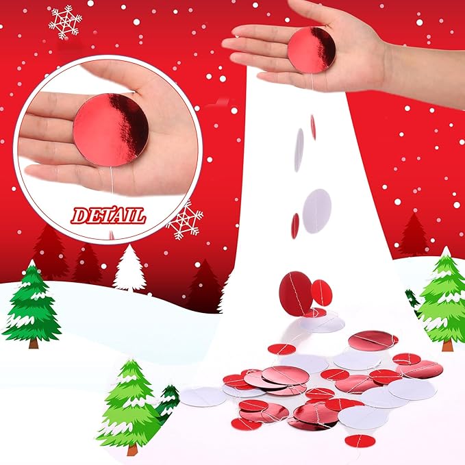 Outus 5 Pieces Red Round Dots Garland Graduation Party Hanging Decor Each Length 13.1ft Glitter Paper Dot Streamers for Birthday Wedding Classroom Supplies (White)