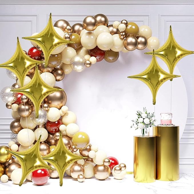 TONIFUL 20Pcs 26Inch Large Gold Four Pointed Star Shape Foil Balloons Big Gold Star Mylar Balloons for Birthday Wedding Baby Shower Anniversary Engagement Party Decorations Supplies