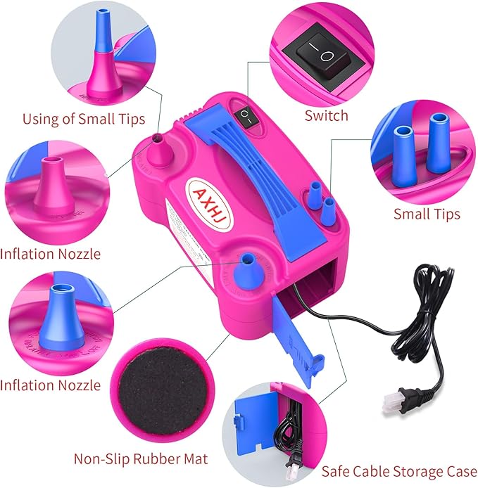 AXHJ Electric Balloon Pump, Portable Electric Air Balloon Pump Dual Nozzle Air Blower Pump, Balloon Inflator for Party Decorations