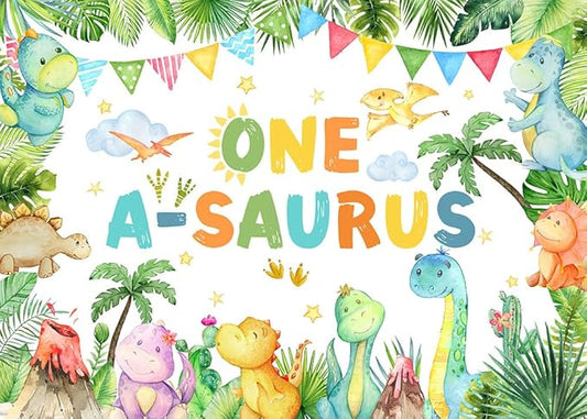 Mocsicka One a Saurus Birthday Backdrop Dinosaur 1st Birthday Decorations Banner for Boys One Year Party Photography Background Party Supplies