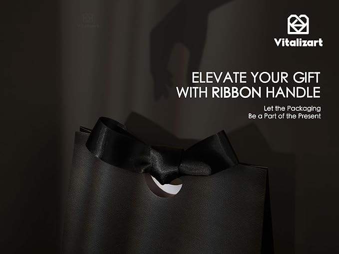 Vitalizart Paper Gift Bags With Ribbon Handles Set of 10 Black Bulk Reusable For Gift Wrap Girls Kids Birthday Bridal Shower Party Favors Goodie Bags Candy Toys Christmas 7.87"x3.54"x7.09" Small Size