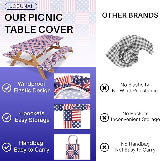 72In Picnic Table Cover with Bench Covers Fitted Stain Resistant Rectangular Table Cloth Campers Patio Garden Vacation Gear Cool Gifts for 40th 50th 60th 70th Grandparents Grandma Grandpa
