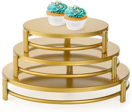 yarlung 3 Pack Gold Cake Stands, 8/10/12 Inch Metal Cupcake Display Stands Dessert Trays, Table Decoration Cookies Serving Plates for Wedding, Birthday, Party, 3 Sizes