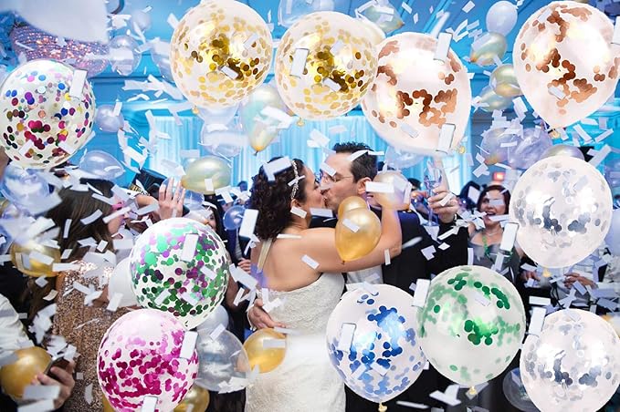 Multicolor Confetti Balloons - Latex Balloons 12 Inch Clear Balloons with Confetti Inside Wedding Birthday Baby Shower Christmas Party Supplies Decorations 32 Pcs
