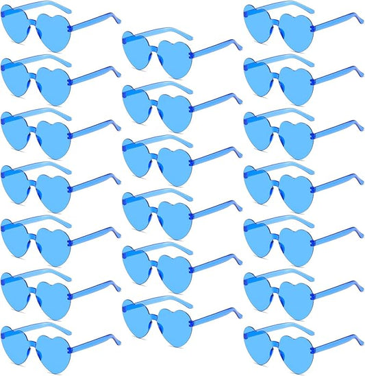 20 Pack Heart Sunglasses for Women Candy Transparent Rimless Bulk Heart Shaped Glasses for Bachelorette Party Favors
