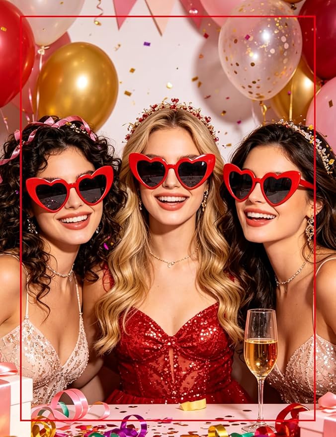 8 Pack Heart Sunglasses Vintage Cat Eye Heart Glasses Retro Bachelorette Bride Sunglasses Bulk for Women