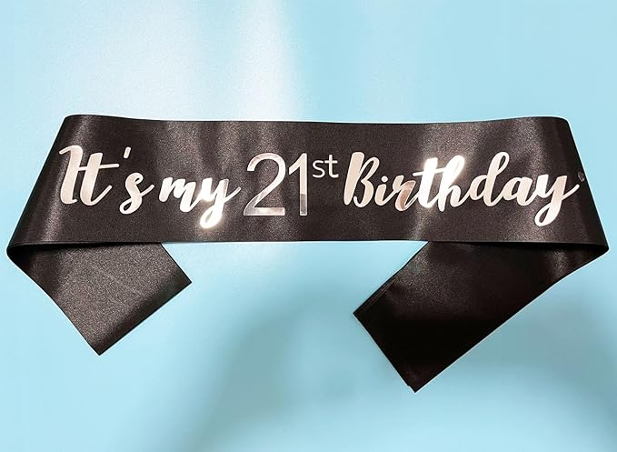 It's My 21st Birthday Sash Black, Birthday Girl Sash Gifts Party Decorations and Supplies, Black with Silver