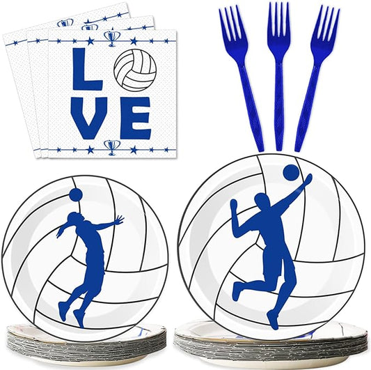 Wiooffen 96 Pcs Volleyball Party Plates Napkins Tableware Set Volleyball Birthday Supplies Disposable Dinnerware Sports Theme Party Decoration Favors for Baby Shower, 24 Guests