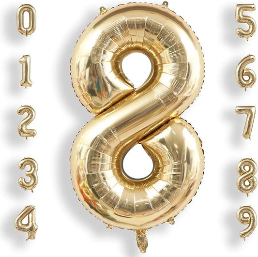 AULE 40 Inch Large 8 Balloon Numbers Light Gold, Big Foil Number Balloons, Giant Helium Happy Birthday Party Decorations for Man and Women, Huge Mylar Anniversary Party Supplies