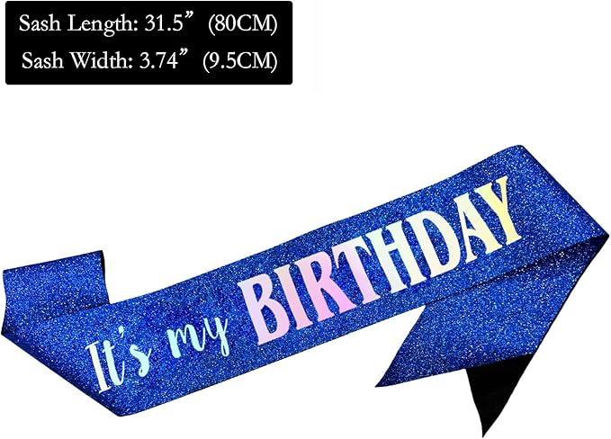 It's My Birthday Sash, Dazzle Foil Letter Glitter Royal Blue Birthday Sash for Women Men Girl Boy Kids Teenager Funny Bday Gifts Party Favors Photo Prop