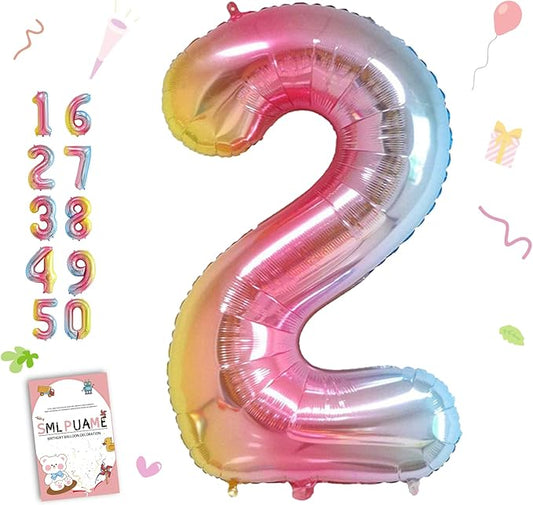 40 Inch Number Balloons 0-9 Rainbow Gradient Large Number 2 Balloons, Digital Balloons for Birthday Party Celebration Decorations, Helium Foil Number Balloons for Wedding Anniversary