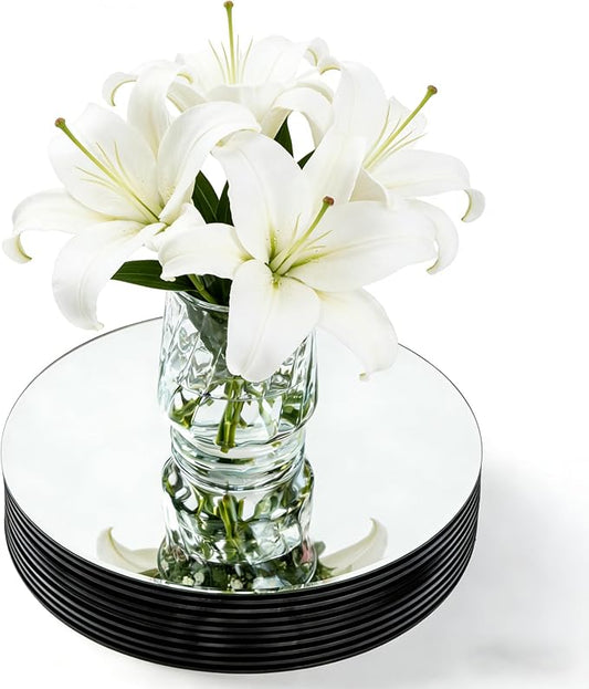 Round Mirror Centerpieces for Tables Decorations, Acrylic Circle Mirror Tray Plates Candle Plate Centerpiece Table Decorations for Wedding Decorations Party Baby Shower, Wall Decor (10, 8×8inch)