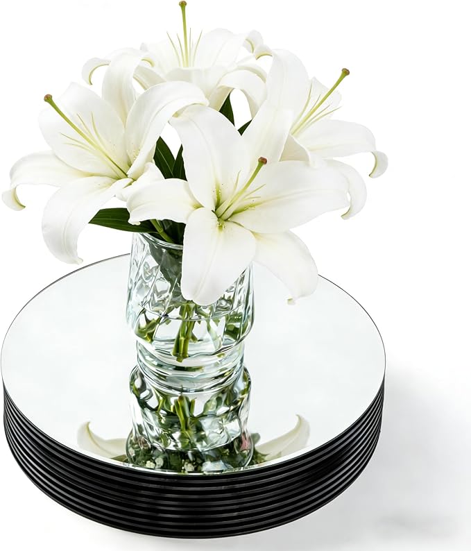 Round Mirror Centerpieces for Tables Decorations, Acrylic Circle Mirror Tray Plates Candle Plate Centerpiece Table Decorations for Wedding Decorations Party Baby Shower, Wall Decor (10, 10×10inch)