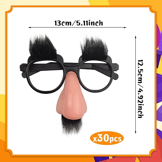 30 PCS Disguise Glasses with Funny Nose Funny Glasses with Eyebrows and Mustache Party Favors for Costume Halloween and Birthday Parties