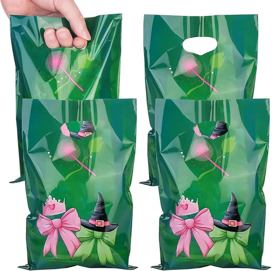 ADARRO 40PCS Pink and Green Party Favor Bags, Witch Musical Goodie Candy Treat Bags for Witch & Crown Theme Birthday Party Supplies