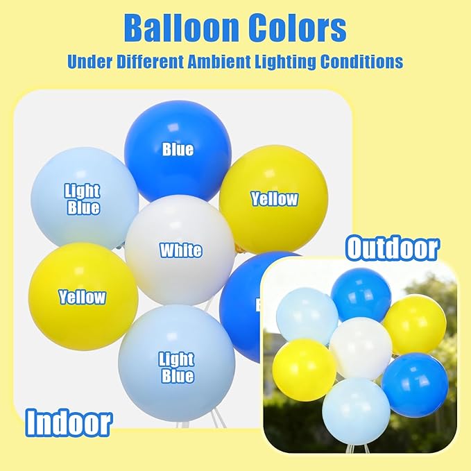 137pcs Blue and Yellow Balloon Arch Kit, DIY Cartoon Theme Blue Light Blue Yellow White Latex Party Balloons for Cartoon Theme Birthday Anniversary Graduation Baby Shower Party Decorations