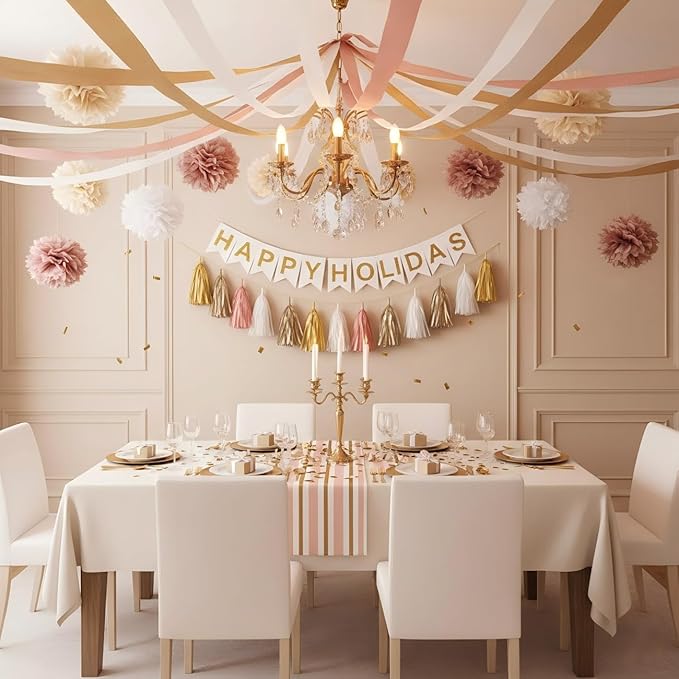 CC wonderland zone 6 Rolls Gold White Crepe Paper Streamers for Baby Shower Wedding Engagement Birthday Party Decorations(Gold,Cream,Khaki)