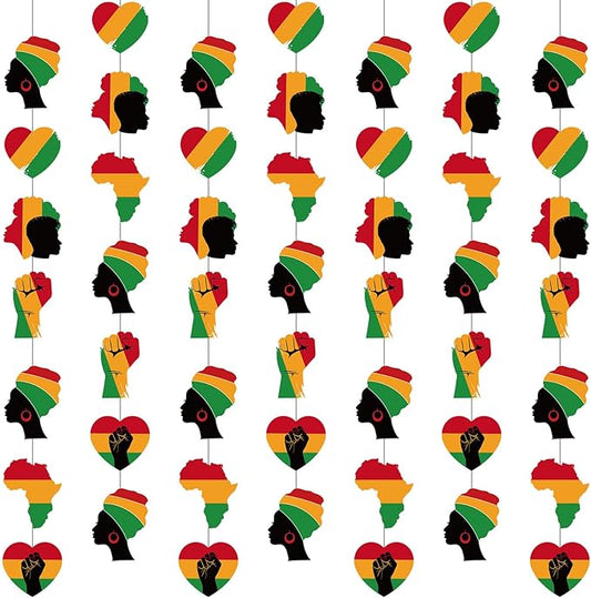 Spakon 8 Pcs Juneteenth Garlands Decoration Juneteenth Day Hanging Banner African American Red Yellow Black and Green Paper Cutouts for 1865 Freedom Day June 19th Holiday Party Supplies