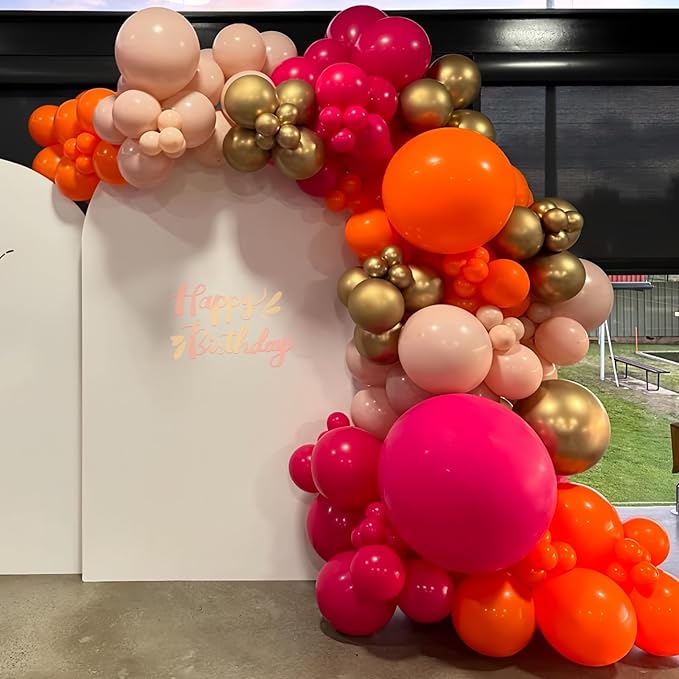 Hot Pink and Orange Gold Balloons 12inch 60pcs Light Pink Metallic Gold Helium Latex Balloon for Arch Birthday Tropical Fiesta Summer Party Decorations Boho Baby Shower Graduations