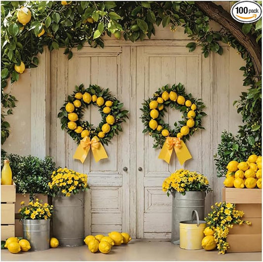 Kate 10x10ft Summer Lemonade Party Photography Backdrops White Wooden Door Farm Market Fresh Lemon Photo Background